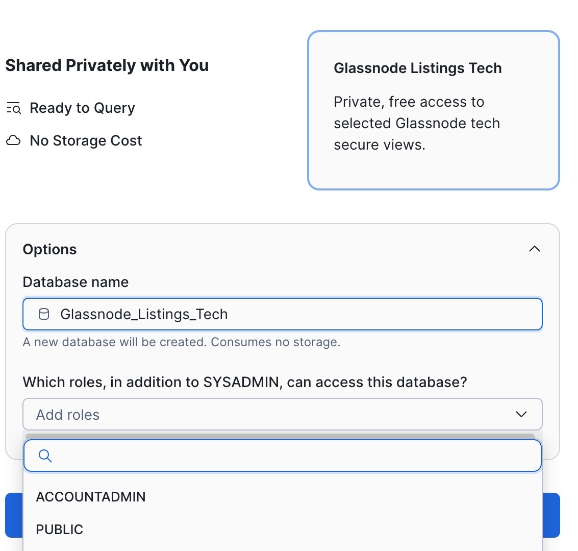 Database and role selection